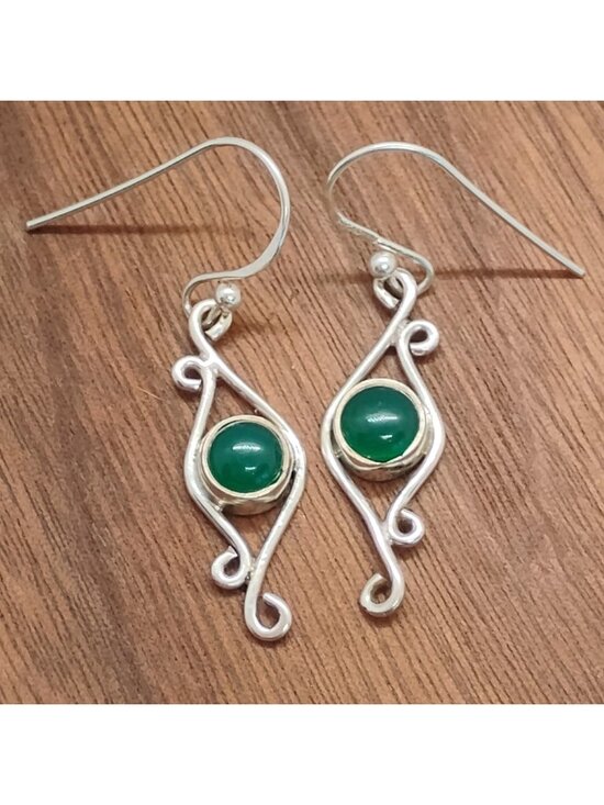 Unbranded Jewelry - Green Onyx 925 Sterling Silver Dangle Earrings - New
